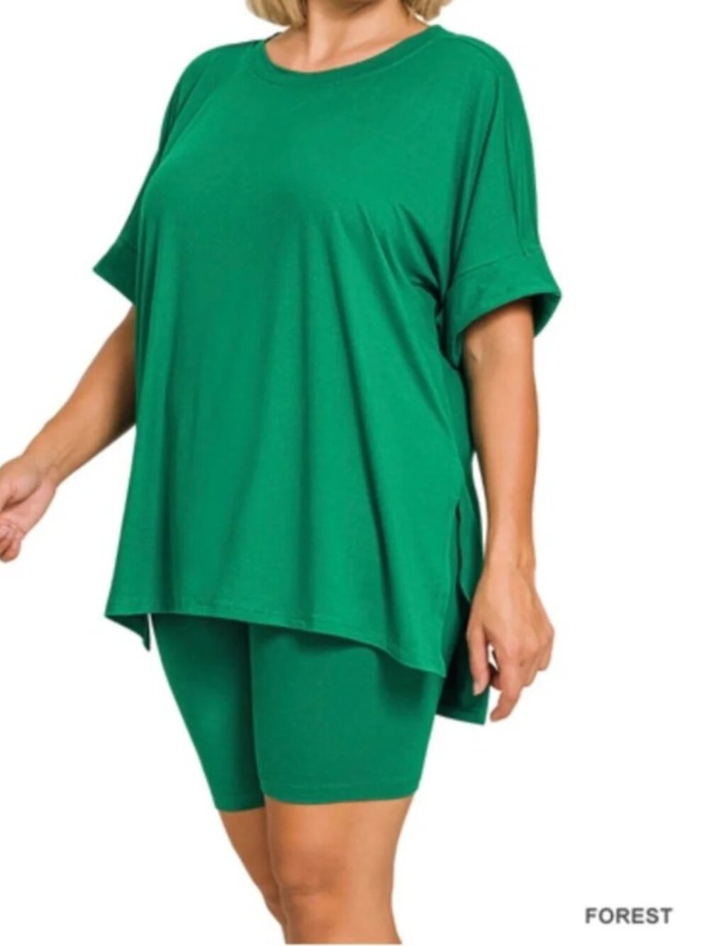 Brushed dty microfiber top & biker shorts set- Forest Green 3X